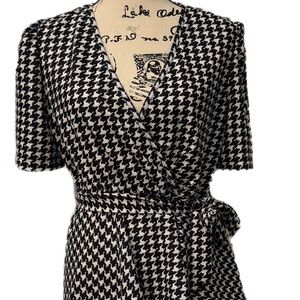 Black and White Houndstooth Wrap Dress